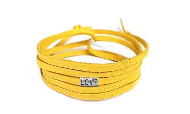 Pulseira Love de Couro Amarelo