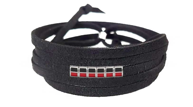 Pulseira Time de Futebol  Vermelho e Preto de Couro Preto