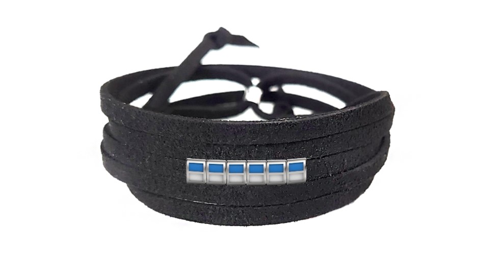 Pulseira Time de Futebol Azul e Branco de Couro Preto