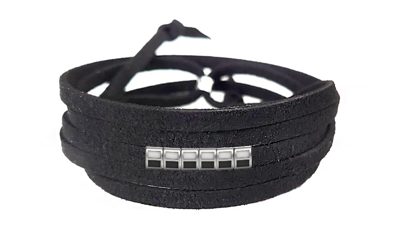 Pulseira Time de Futebol  Branco e Preto de Couro Preto