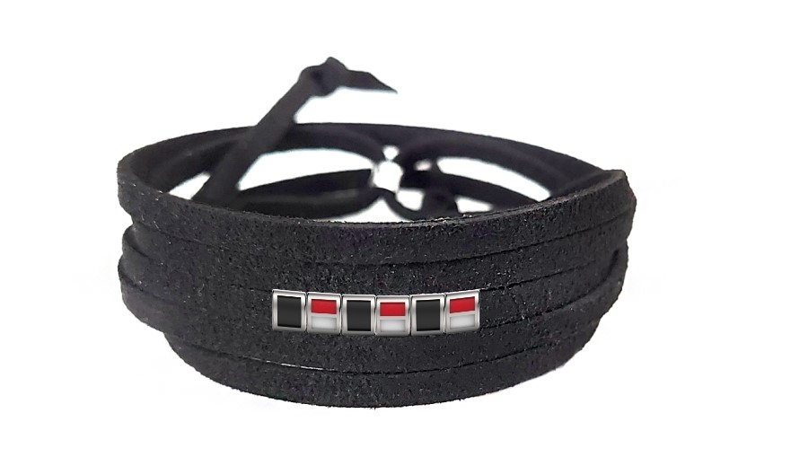 Pulseira Time de Futebol Branco, Vermelho e Preto de Couro Preto