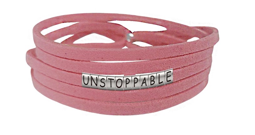 Pulseira Imparável ( Unstoppable ) de Couro Rosa